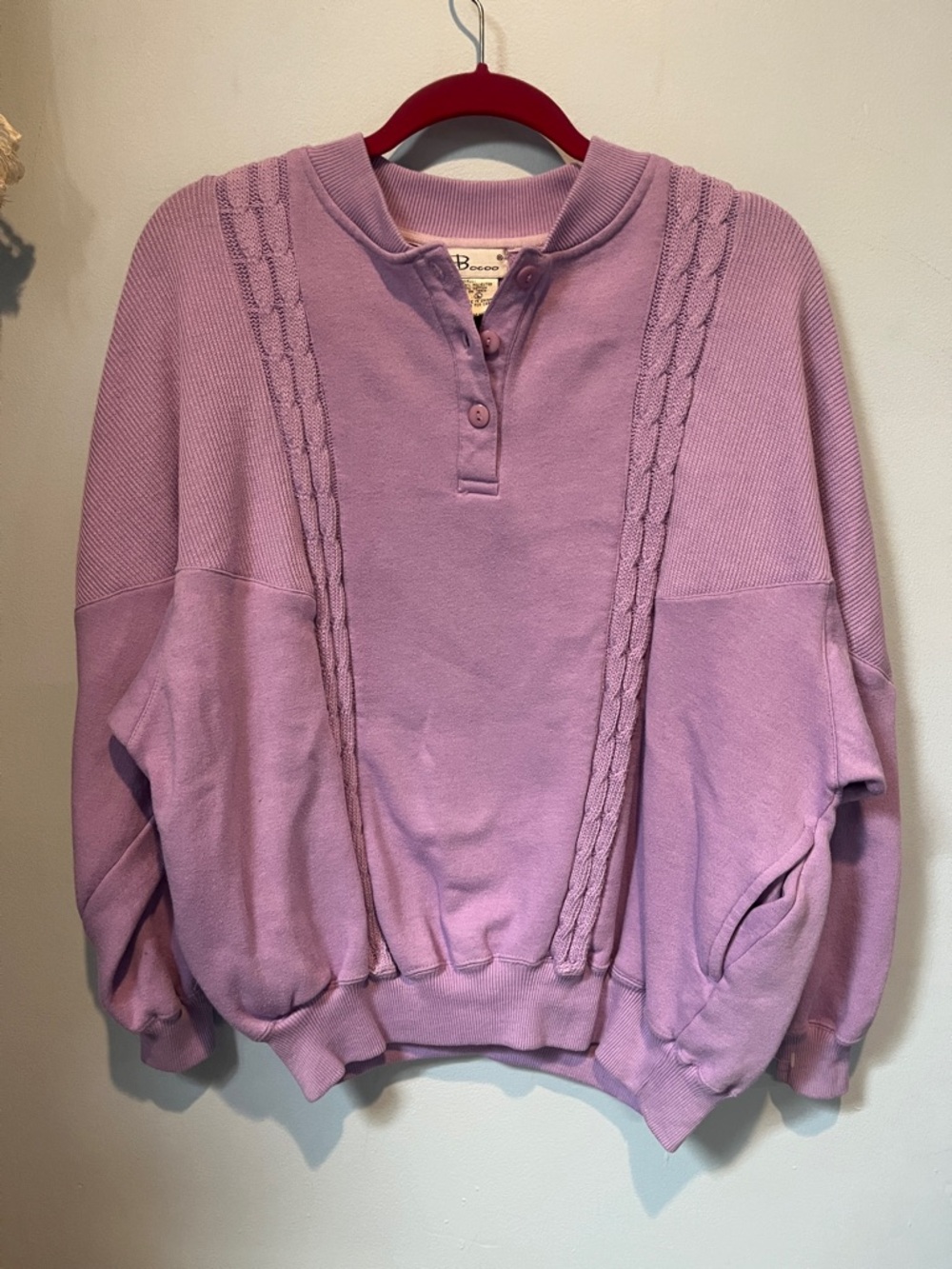 Vintage Lilac Pullover Sweatshirt with Cable Detail | Women's L